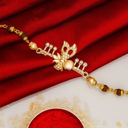 Aadita Red & Gold-Toned Stone-Studded Bracelet Rakhi-image-71