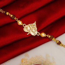aadita Men Gold-Toned Bracelet Style Rakhi with Roli Chawal-image-2