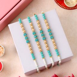 PANASH Set Of 4 Gold Plated Beaded Thread Rakhis With Roli Chawal-image-23