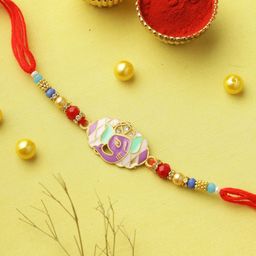 Aapno Rajasthan Ganesha Pearl Beaded Rakhi With Roli Chawal & Greetings Card-image-68