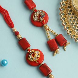 Aapno Rajasthan Peacock Stone Work Bhaiya Bhabhi Rakhi with Roli Chawal & Greetings Card-image-92