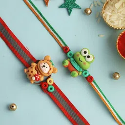 Aapno Rajasthan Set of 2 Teddy & Frog Rakhi with Roli Chawal & Greeting Card-3