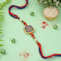 Aapno Rajasthan Stone Studded & Beaded Rakhi With Roli Chawal & Greetings Card-image-63