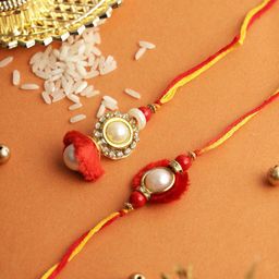 Aapno Rajasthan Set of 2 Beaded Thread Rakhi with Roli Chawal & Greetings Card-image-100