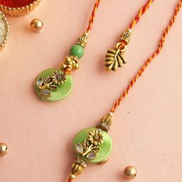 Aapno Rajasthan Floral Bhaiya Bhabhi Rakhi With Roli Chawal & Greetings Card-image-60
