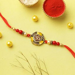 Aapno Rajasthan Enameled Om Symbol Rakhi with Roli Chawal & Greeting Card-image-30