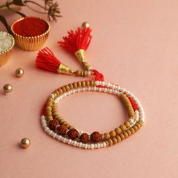 Aapno Rajasthan Beaded Rudraksh Multistrand Rakhi with Roli Chawal & Greeting Card-image-20
