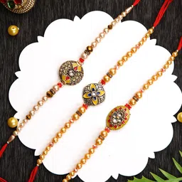 Aapno Rajasthan Set of 3 Beaded Rakhi with Roli Chawal & Greeting Card-image-3