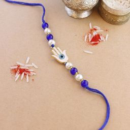 I Jewels Men Hamsa Shape Enamel Evil Eye Charm Detail Rakhi-image-11