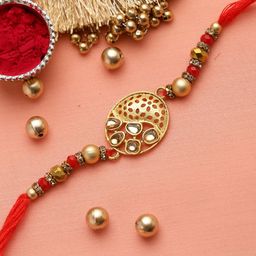Aapno Rajasthan Gold-Toned & Red Kundan Stone Rakhi-image-56