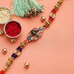 Aapno Rajasthan Multicoloured Beaded Lord Ganesha Meenakari Rakhi-image-28