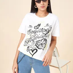 Coolsters by Pantaloons Girls Conversational Printed Drop-Shoulder Sleeves T-shirt-38