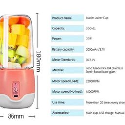 shreejiih Plastic Portable Electric Mini Juice Maker, 150 Watts | Blender Grinder Mixer Usb Rechargeable Mini Juicer Blender For Smoothies, Juice And Shakes With 4 Powerful Blades (Multi Color) image 2