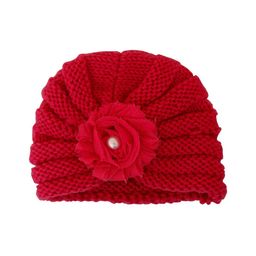 Baby Moo Girls Red Flower Embellished Woolen Turban Cap-image-51