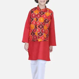 BownBee Boys Ethnic Motifs Printed Kurta with Attatched Jacket & Pyjamas-picture-38