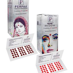 PERPAA Premium Kumkum Set Of 2 Round Stick On Bindi Book - Black & Red-9