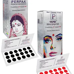 PERPAA Premium Kumkum Set Of 2 Round Stick On Bindi Book - Black & Red-17