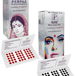 PERPAA Premium Kumkum Set Of 2 Round Stick On Bindi Book - Black & Red-14