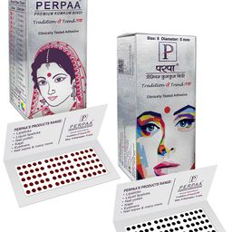 PERPAA Premium Kumkum Set Of 2 Round Stick On Bindi Book - Black & Red-50