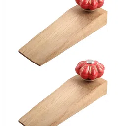 Indianshelf Brown & Red 2 Pieces Leaf Melon Printed Wooden Door Stoppers-3