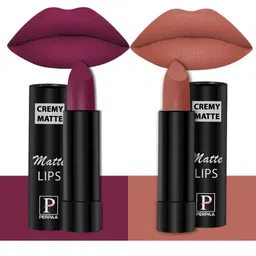 PERPAA Set of 2 Creamy Matte Long Stay Intense Lipstick - Cherry Red 52 & Caramel 62-7