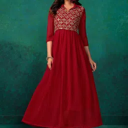 Sangria Women Mirror Work Embroidered Anarkali Kurta image 1