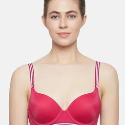 Triumph Magenta & White Spotlight Detachable Shoulder Straps Lightly Padded Wired Multiway Tshirt Bra-39