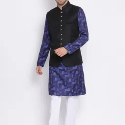 Hangup Men Printed Kurta with Pyjamas & Nehru Jacket image 1