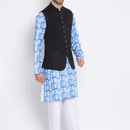 Hangup Men Printed Kurta with Pyjamas & Nehru Jacket image 3