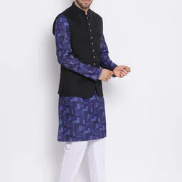 Hangup Men Printed Kurta with Pyjamas & Nehru Jacket image 3