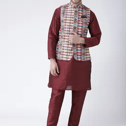 Hangup Men Multicoloured Ethnic Motifs Printed Kurta with Pyjamas-2