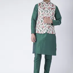 Hangup Men Solid Kurta with Pyjamas & Nehru Jacket-4