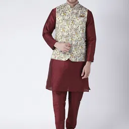 Hangup Men Mandarin Collar Ethnic Motifs Kurta & Churidar With Nehru jacket-picture-53