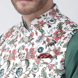 Hangup Men Solid Kurta with Pyjamas & Nehru Jacket image 4