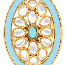 Zaveri Pearls Set Of 3 White Kundan Studded & Beaded Meenakari Finger Ring image 4