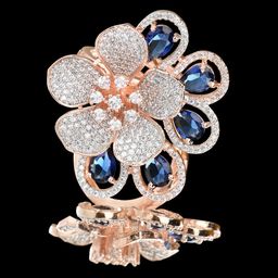Fida Rose Gold-Plated Blue & White AD-Studded Finger Ring-picture-9