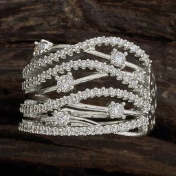 Kushal's Fashion Jewellery Rhodium-Plated CZ-Studded Finger Ring-image-8