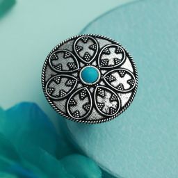 Jazz and Sizzle Silver-Plated Blue Stone Studded Adjustable Finger Ring-image-64