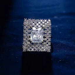 justpeachy Rhodium-Plated American Diamond Studded Finger Ring-12