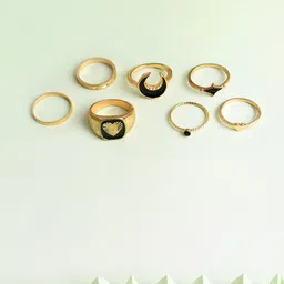 SOHI  Set of 7 Gold-Plated Black Stone Studded Finger Ring-image-12