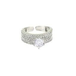 PRIVIU Rhodium Plated American Diamond Stone Studded Finger Ring-22