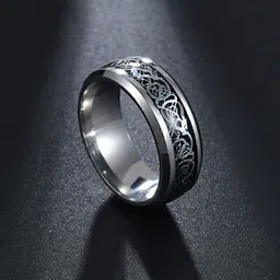 Yellow Chimes Men Silver-Toned & Black Dragon Celtic Inlay Polish Finish Finger Ring-14