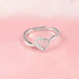 ZINU Rhodium-Plated CZ-Studded Adjustable Finger Ring-image-44