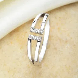 KARATCART Silver-Plated White AD-Studded Adjustable Finger Ring-55