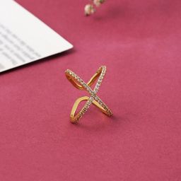 kashwini Gold-Plated & White Stone-Studded Adjustable Finger Ring-image-19