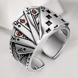 OOMPH Textured Stainless Steel Adjustable Finger Ring-32
