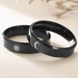 SALTY Men Set of 2 Stainless Steel Moon Signet Band Finger Rings-image-10