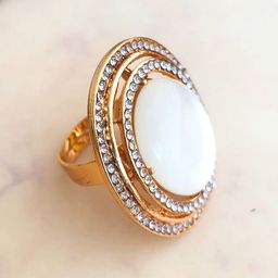 PRIVIU Gold-Plated Rhinestone Stone-Studded Adjustable Finger Ring-image-5