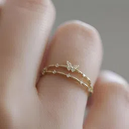 Goho Stone-studded Adjustable Star & Bar Finger Ring-image-0