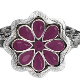 TEEJH Oxidised Silver-Plated Pink Stone Studded Finger Ring image 4